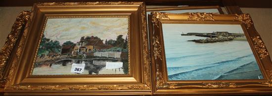 Four oils / watercolours in gilt frames(-)